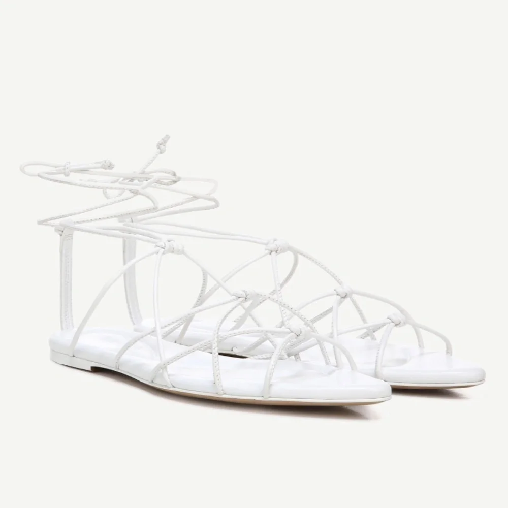 Vince Kenna Knotted Leather Gladiator Sandal 9 White‎ Leather
